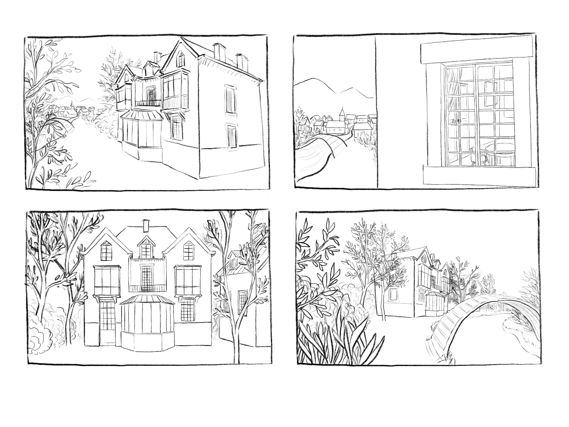 Illustration of Luna Olivier, from her project Décors. A storyboard for an animation.