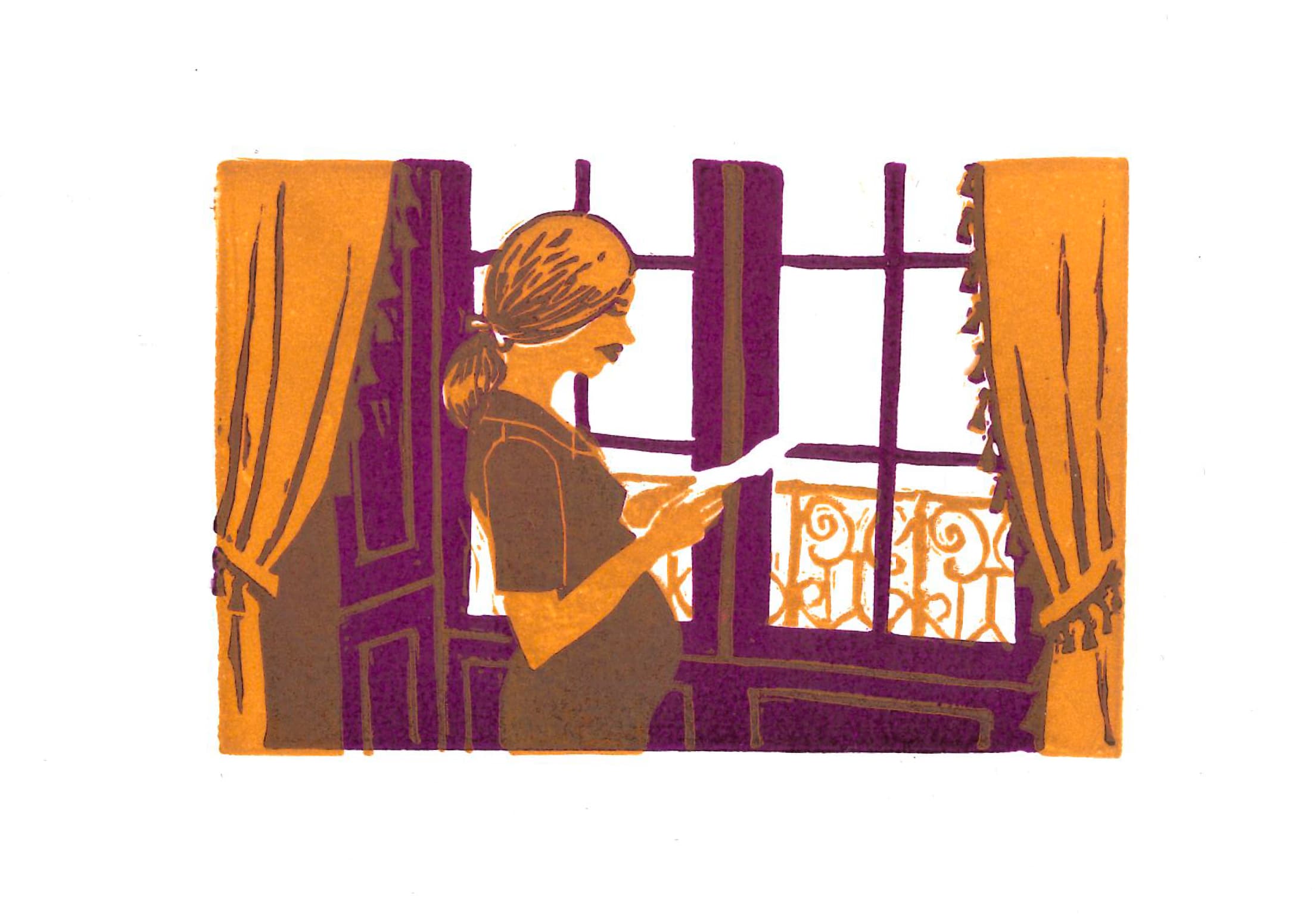 Illustration of Luna Olivier, from her project Linocut. Les parapluies de Cherbourg